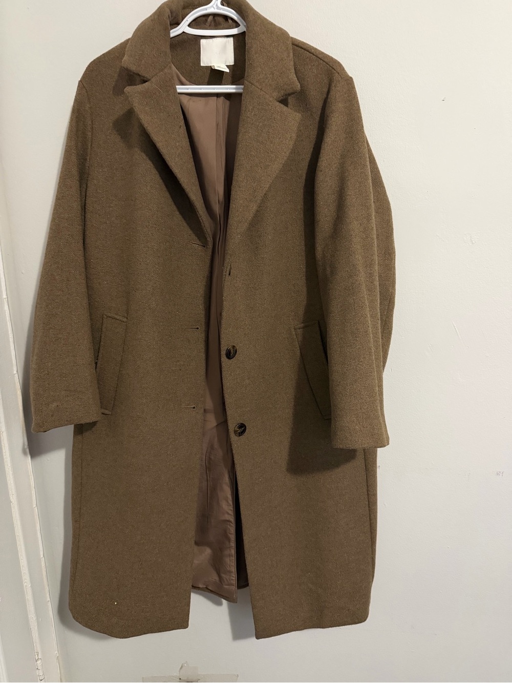 H&M Brown Long Wool-Blend Single-Breasted Coat